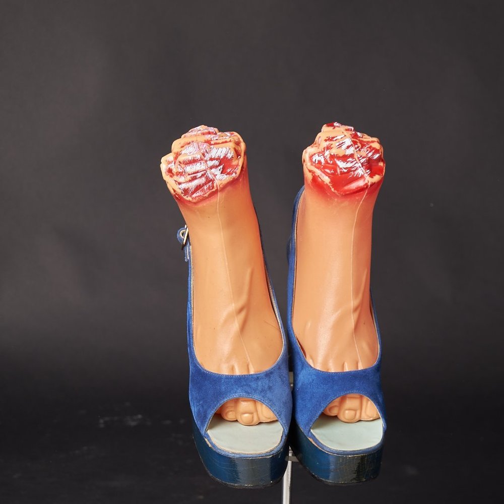1970s Blue Suede Platform Shoes Heels